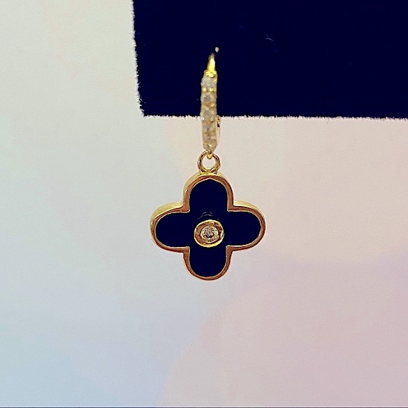 Rachel Zoe 18kt Gold Over Sterling Silver Black Enamel Earrings. - Picture 4 of 4